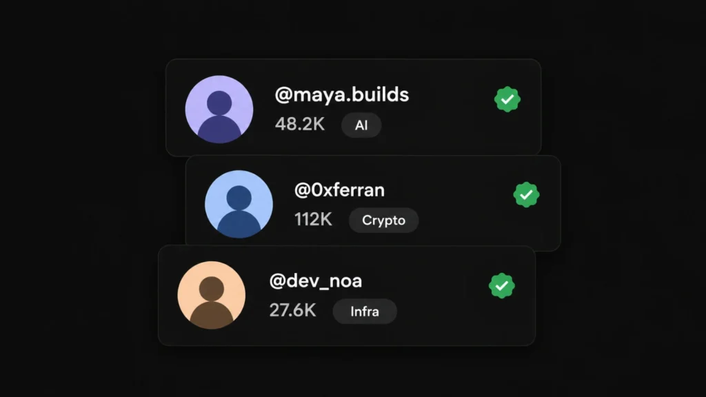 Three vetted creator profile cards with follower counts
